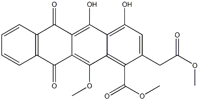 1,12-ジヒドロキシ-5-メトキシ-4-(メトキシカルボニル)-3-[(メトキシカルボニル)メチル]-6,11-ナフタセンジオン 化学構造式