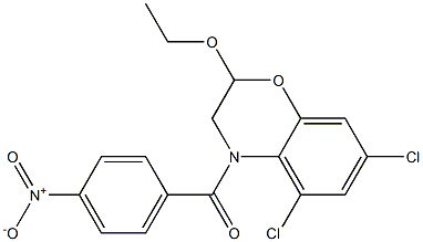 5,7-ジクロロ-2-エトキシ-3,4-ジヒドロ-4-(p-ニトロベンゾイル)-2H-1,4-ベンゾオキサジン 化学構造式