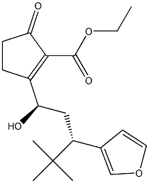 5-オキソ-2-[(1R,3S)-4,4-ジメチル-1-ヒドロキシ-3-(3-フリル)ペンチル]-1-シクロペンテン-1-カルボン酸エチル 化学構造式