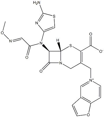 (7R)-7-[(2-Amino-4-thiazolyl)(methoxyimino)acetylamino]-3-[[(furo[3,2-c]pyridin-5-ium)-5-yl]methyl]cepham-3-ene-4-carboxylic acid Struktur