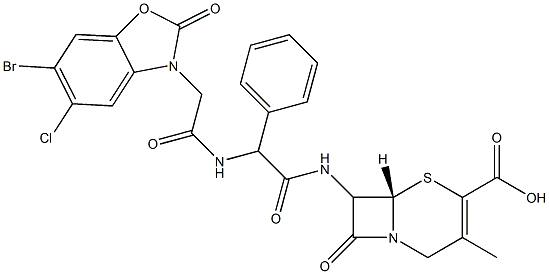7-[[フェニル[[[(6-ブロモ-5-クロロ-2,3-ジヒドロ-2-オキソベンゾオキサゾール)-3-イル]アセチル]アミノ]アセチル]アミノ]-3-メチルセファム-3-エン-4-カルボン酸 化学構造式