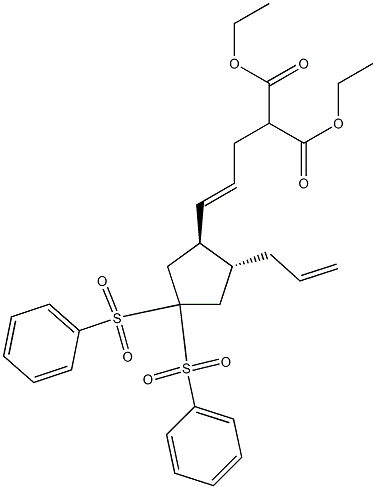 2-[3-[(3R,4R)-4-アリル-1,1-ビス(フェニルスルホニル)シクロペンタン-3-イル]-2-プロペニル]マロン酸ジエチル 化学構造式