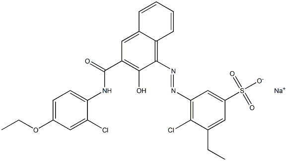 4-クロロ-3-エチル-5-[[3-[[(2-クロロ-4-エトキシフェニル)アミノ]カルボニル]-2-ヒドロキシ-1-ナフチル]アゾ]ベンゼンスルホン酸ナトリウム 化学構造式