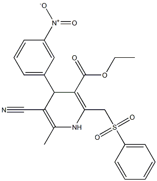 5-Cyano-1,4-dihydro-6-methyl-2-[phenylsulfonylmethyl]-4-(3-nitrophenyl)pyridine-3-carboxylic acid ethyl ester 结构式