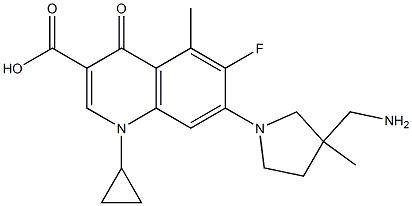 1-Cyclopropyl-6-fluoro-1,4-dihydro-5-methyl-4-oxo-7-(3-aminomethyl-3-methyl-1-pyrrolidinyl)quinoline-3-carboxylic acid,,结构式