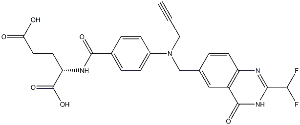 (2S)-2-[4-[N-[(3,4-ジヒドロ-2-ジフルオロメチル-4-オキソキナゾリン)-6-イルメチル]-N-(2-プロピニル)アミノ]ベンゾイルアミノ]グルタル酸 化学構造式