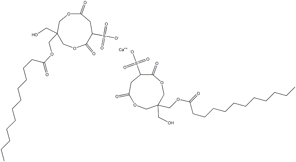 ビス[1-(ラウロイルオキシメチル)-1-(ヒドロキシメチル)-4,7-ジオキソ-3,8-ジオキサシクロノナン-6-スルホン酸]カルシウム 化学構造式