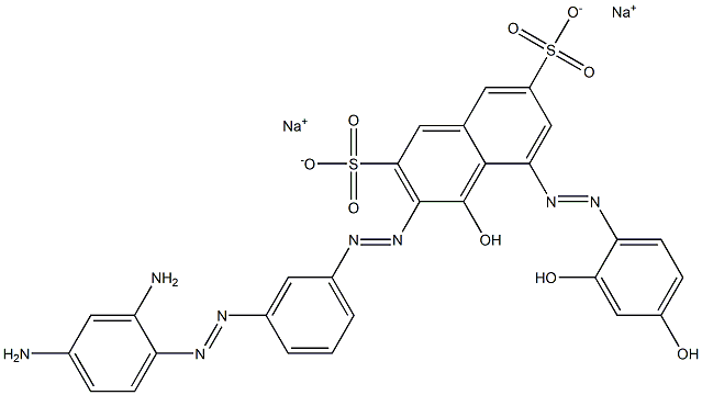 3-[[3-[(2,4-Diaminophenyl)azo]phenyl]azo]-4-hydroxy-5-[(2,4-dihydroxyphenyl)azo]naphthalene-2,7-disulfonic acid disodium salt,,结构式