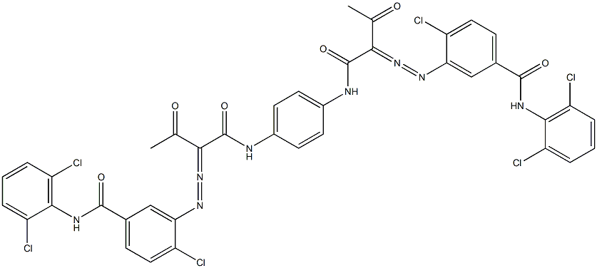 3,3'-[1,4-フェニレンビス[イミノカルボニル(アセチルメチレン)アゾ]]ビス[N-(2,6-ジクロロフェニル)-4-クロロベンズアミド] 化学構造式