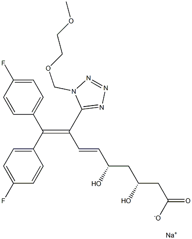 (3R,5S,6E)-9,9-ビス(4-フルオロフェニル)-3,5-ジヒドロキシ-8-[1-[(2-メトキシエトキシ)メチル]-1H-テトラゾール-5-イル]-6,8-ノナジエン酸ナトリウム 化学構造式