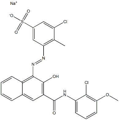 3-Chloro-4-methyl-5-[[3-[[(2-chloro-3-methoxyphenyl)amino]carbonyl]-2-hydroxy-1-naphtyl]azo]benzenesulfonic acid sodium salt Struktur