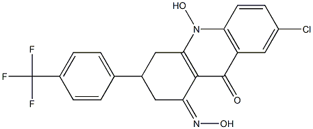 7-Chloro-1,2,3,4-tetrahydro-1-(hydroxyimino)-10-hydroxy-3-[4-(trifluoromethyl)phenyl]acridin-9(10H)-one Struktur