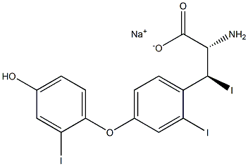 (2S,3S)-2-アミノ-3-[4-(4-ヒドロキシ-2-ヨードフェノキシ)-2-ヨードフェニル]-3-ヨードプロパン酸ナトリウム 化学構造式
