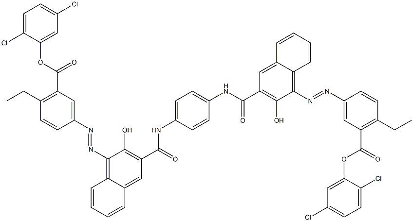 1,4-ビス[1-[[4-エチル-5-(2,5-ジクロロフェノキシカルボニル)フェニル]アゾ]-2-ヒドロキシ-3-ナフトイルアミノ]ベンゼン 化学構造式