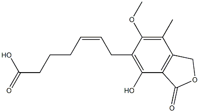 5-[(Z)-6-カルボキシ-2-ヘキセン-1-イル]-1,3-ジヒドロ-4-ヒドロキシ-6-メトキシ-7-メチルイソベンゾフラン-3-オン 化学構造式