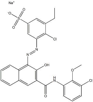 4-Chloro-3-ethyl-5-[[3-[[(3-chloro-2-methoxyphenyl)amino]carbonyl]-2-hydroxy-1-naphtyl]azo]benzenesulfonic acid sodium salt Struktur