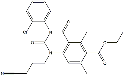 1,2,3,4-Tetrahydro-3-(2-chlorophenyl)-1-(3-cyanopropyl)-5,7-dimethyl-2,4-dioxoquinazoline-6-carboxylic acid ethyl ester 结构式