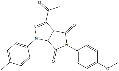 1,3a,4,5,6,6a-Hexahydro-3-acetyl-4,6-dioxo-5-(4-methoxyphenyl)-1-(4-methylphenyl)pyrrolo[3,4-c]pyrazole,,结构式