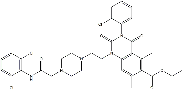 1,2,3,4-Tetrahydro-3-(2-chlorophenyl)-1-[2-[4-(2,6-dichlorophenylaminocarbonylmethyl)-1-piperazinyl]ethyl]-5,7-dimethyl-2,4-dioxoquinazoline-6-carboxylic acid ethyl ester|