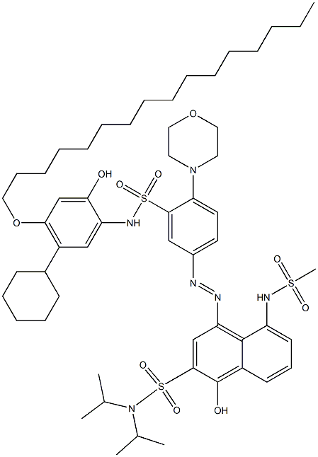 N-[5-Cyclohexyl-4-(hexadecyloxy)-2-hydroxyphenyl]-5-[3-(diisopropylsulfamoyl)-4-hydroxy-8-(methylsulfonylamino)-1-naphtylazo]-2-morpholinobenzenesulfonamide 结构式