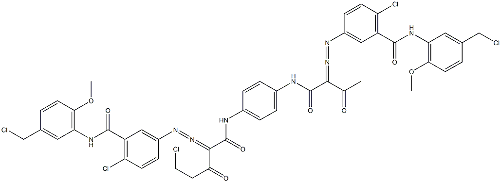 3,3'-[2-(クロロメチル)-1,4-フェニレンビス[イミノカルボニル(アセチルメチレン)アゾ]]ビス[N-[3-(クロロメチル)-6-メトキシフェニル]-6-クロロベンズアミド] 化学構造式