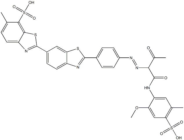 2'-[4-[[1-[[(2-Methoxy-5-methyl-4-sulfophenyl)amino]carbonyl]-2-oxopropyl]azo]phenyl]-6-methyl-2,6'-bibenzothiazole-7-sulfonic acid Structure