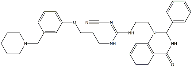 1-[2-[2-Cyano-3-[3-(3-piperidinomethylphenoxy)propyl]guanidino]ethyl]-2-phenyl-1,2-dihydroquinazolin-4(3H)-one Struktur
