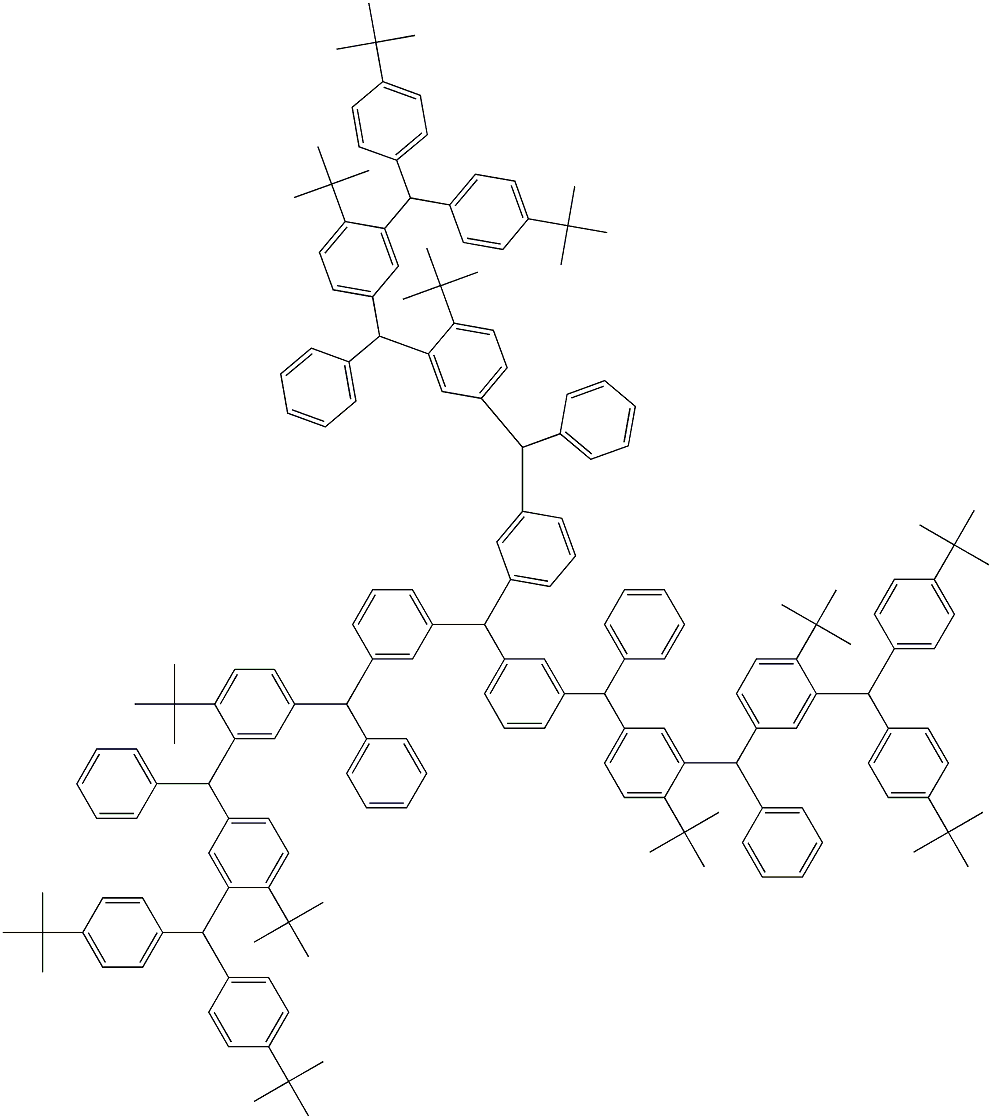トリス[3-[3-[3-[ビス(4-tert-ブチルフェニル)メチル]フェニル(4-tert-ブチルフェニル)メチル]フェニル(4-tert-ブチルフェニル)メチル]フェニル]メタン 化学構造式
