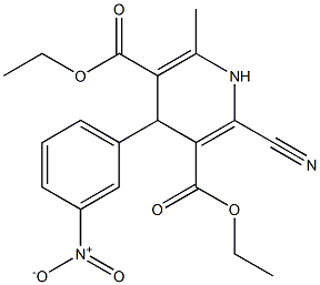 4-(3-Nitrophenyl)-2-cyano-6-methyl-1,4-dihydropyridine-3,5-dicarboxylic acid diethyl ester,,结构式