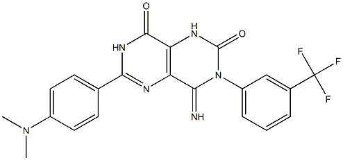 6-(4-(Dimethylamino)phenyl)-4-imino-3-(3-(trifluoromethyl)phenyl)-1,3,7-trihydro-5,7-diazaquinazoline-2,8-dione Struktur