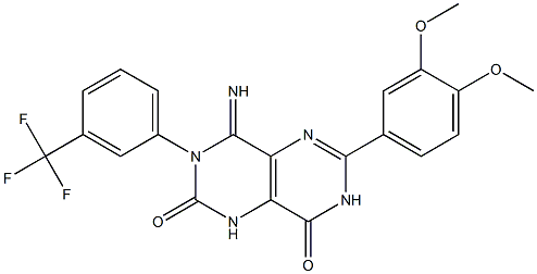 6-(3,4-Dimethoxyphenyl)-4-imino-3-(3-(trifluoromethyl)phenyl)-1,3,7-trihydro-5,7-diazaquinazoline-2,8-dione Struktur