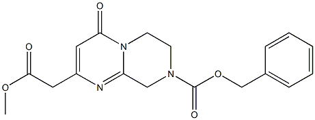 benzyl 2-(2-methoxy-2-oxoethyl)-4-oxo-6,7-dihydro-4H-pyrazino[1,2-a]pyrimidine-8(9H)-carboxylate 化学構造式