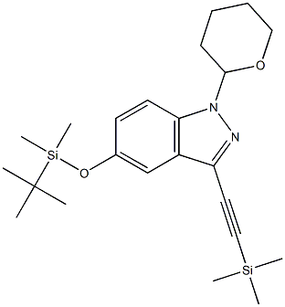 5-(tert-butyldimethylsilyloxy)-1-(tetrahydro-2H-pyran-2-yl)-3-(2-(trimethylsilyl)ethynyl)-1H-indazole 结构式