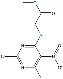 N-(2-chloro-6-methyl-5-nitro-pyrimidin-4-yl)-glycine-methyl ester 化学構造式