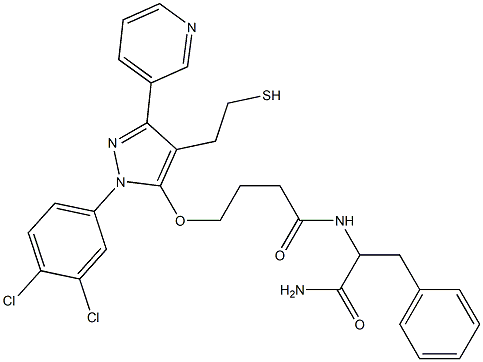 (S)-N-(1-amino-1-oxo-3-phenylpropan-2-yl)-4-((1-(3,4-dichlorophenyl)-4-(2-mercaptoethyl)-3-(pyridin-3-yl)-1H-pyrazol-5-yl)oxy)butanamide Structure