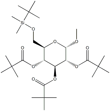 Methyl 6-O-tert-butyldimethylsilyl-2,3,4-tri-O-pivaloyl-a-D-glucopyranoside 化学構造式