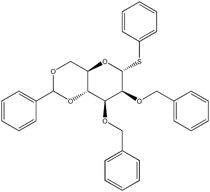 Phenyl 2,3-di-O-benzyl-4,6-O-benzylidene-a-D-thiomannopyranoside 结构式