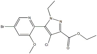 Ethyl 5-(5-bromo-3-methoxypyridin-2-yl)-4-chloro-1-ethyl-1H-pyrazole-3- carboxylate 化学構造式