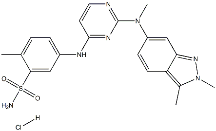 5-((2-((2,3-Dimethyl-2H-indazol-6-yl)(methyl)amino)pyrimidin-4-yl)amino)-2-methylbenzenesulfonamide Hydrochloride, 2518115-74-5, 结构式