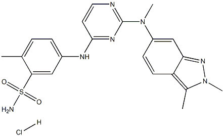 5-((2-((2,3-Dimethyl-2H-indazol-6-yl)(methyl)amino)pyrimidin-4-yl)amino)-2-methylbenzenesulfonamide Hydrochloride 结构式