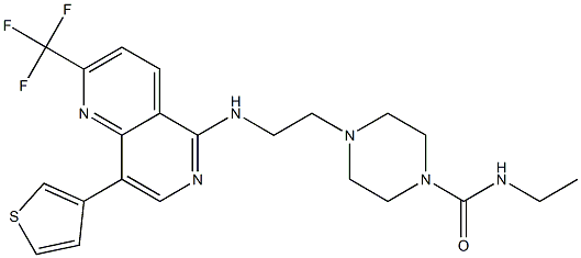 N-ETHYL-4-(2-([8-(3-THIENYL)-2-(TRIFLUOROMETHYL)-1,6-NAPHTHYRIDIN-5-YL]AMINO)ETHYL)PIPERAZINE-1-CARBOXAMIDE Struktur