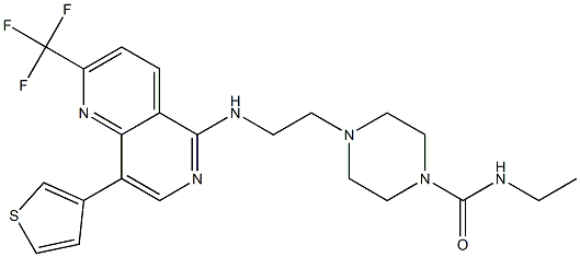 N-ETHYL-4-(2-([8-(3-THIENYL)-2-(TRIFLUOROMETHYL)-1,6-NAPHTHYRIDIN-5-YL]AMINO)ETHYL)PIPERAZINE-1-CARBOXAMIDE 化学構造式