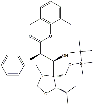 3-[(4S,5S)-N-Benzyl-4-(t-butyldimethylsilyloxymethyl)-5-isopropyloxazoladin-4-yl]-(2R,3R)-3-hydroxy-2-methylpropionic Acid, 2,6-Dimethylphenyl Ester,,结构式