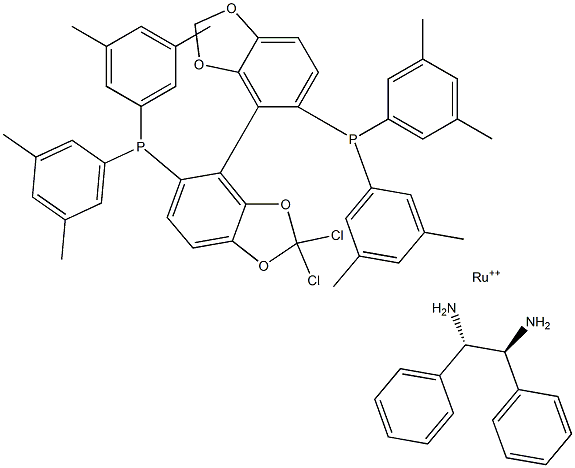 Dichloro{(S)-(-)-5,5'-bis[di(3,5-xylyl)phosphino]-4,4'-bi-1,3-benzodioxole}[(1S,2S)-(-)-1,2-diphenylethylenediamine]ruthenium(II) 结构式