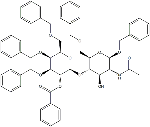 2-Acetamido-1,6-di-O-benzyl-4-O-(2-O-benzoyl-3,4,6-tri-O-benzyl-b-D-galactopyranosyl)-2-deoxy-b-D-glucopyranoside 结构式