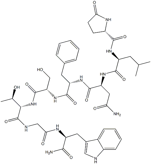 pyroglutamyl-leucyl-asparaginyl-phenylalanyl-seryl-threonyl-glycyl-tryptophanamide 化学構造式