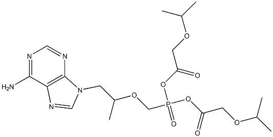 bis(isopropyloxymethylcarbonyl) 9-(2-phosphonomethoxypropyl)adenine 结构式