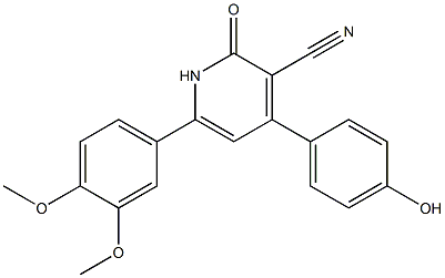 3-cyano-6-(3,4-dimethoxyphenyl)-4-(4-hydroxyphenyl)-2(1H)-pyridinone Struktur
