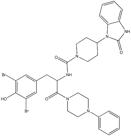  4-(2-oxo-2,3-dihydrobenzimidazol-1-yl)piperidine-1-carboxylic acid (1-(3,5-dibromo-4-hydroxybenzyl)-2-oxo-2-(4-phenylpiperazin-1-yl)ethyl)amide