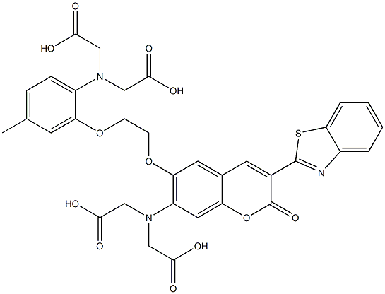  N-(3-(2-benzothiazolyl)-6-(2-(2-(bis(carboxymethyl)amino)-5-methylphenoxy)ethoxy)-2-oxo-2H-1-benzopyran-7-yl)-N-(carboxymethyl)glycine